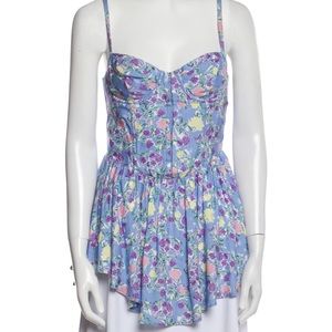 For Love & Lemons Floral Print V-Neck Top